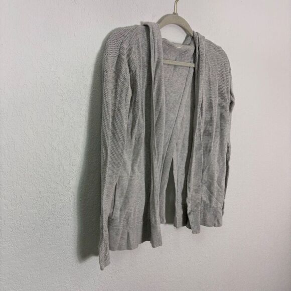 Lululemon Grey Open Hooded Cardigan Slit Back Sweater - Picture 4 of 10